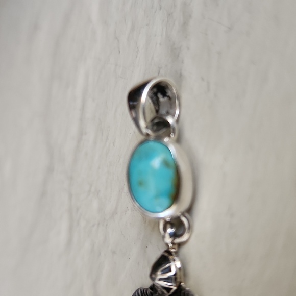 Gorgeous NWOT Native American Navajo Turquoise Double Stone Pendant 💙 - Picture 5 of 11